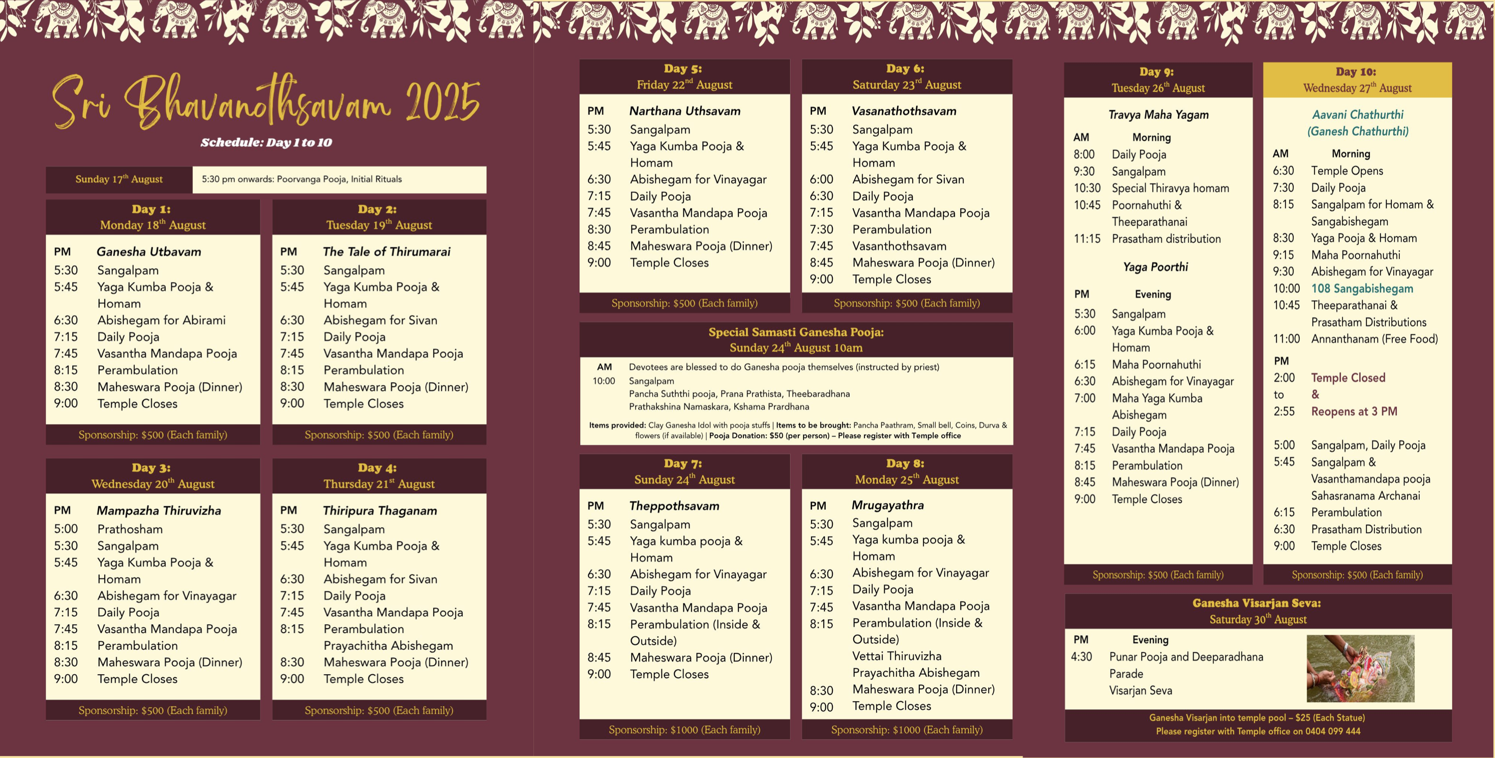 Sri Bhavanothsavam – Full Schedule